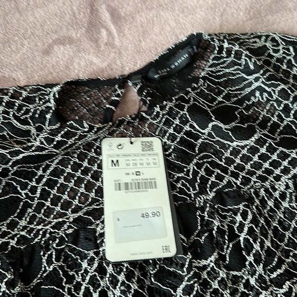 Zara women’s sheer lace black white blouse sz medium - Picture 5 of 8